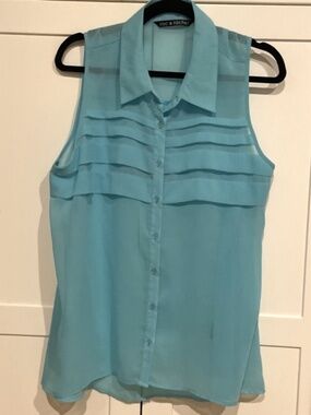 zac & rachel Blue Sheer Sleeveless Button up Tunic Blouse Top Size XL